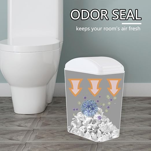 4.2 Gallon Swing Top Trash Can, Slim Plastic Wastebasket | Space-Saving Narrow Bin for Bathroom, Kitchen, Office, Easy Swing Lid, White, Lightweight and Easy to Clean