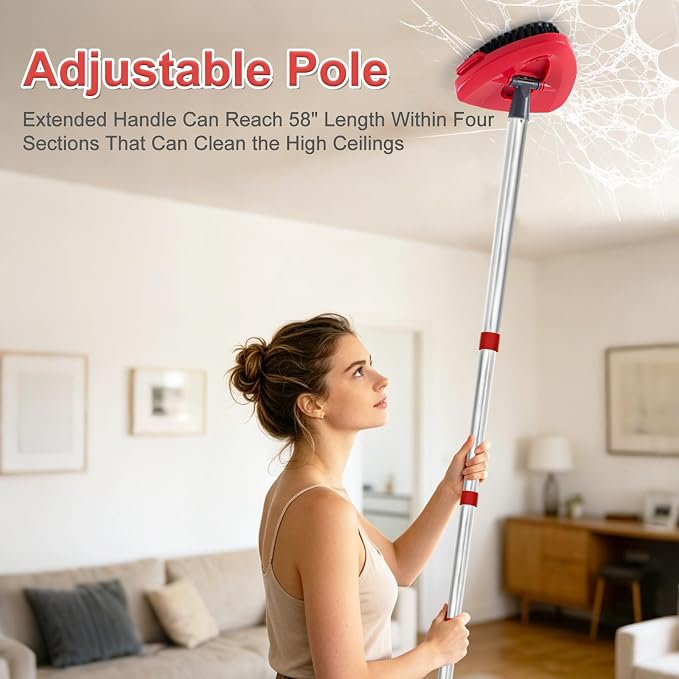 Mop Handle & Mop Base & Scrub Brush Set for Ocedar, Mop Handle for O Cedar, Spin Mop Replacement Handle for Ocedar, 30" to 58" Mops Handles for Cedar Spin Mops & H2pro Flat Mop, Mop Base & Scrub Brush