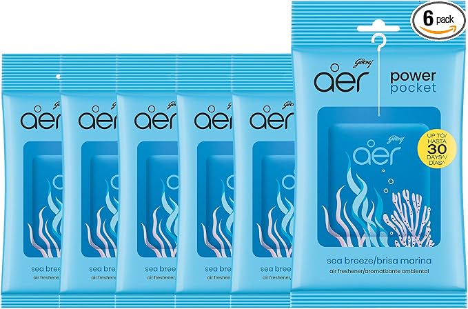 AER Power Pocket Sea Breeze Solid Gel Air Freshener for the Entire Home with Long Lasting Scent, Pack of 6