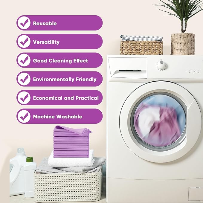 HOMEXCEL Glass Cleaning Cloths 12PK, Streak Free Towel for Windows, 12x12in | Lint Free&Reusable Microfiber Cleaning Cloth for Mirrors, Screens, Glasses, Stainless Steel, Purple