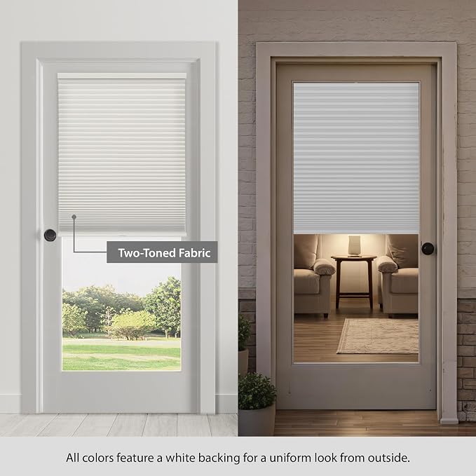 DEZ FURNISHINGS Cordless No Tools No Drill 1.5" Magnet Light Filtering Shades for Metal Doors, 27" W x 72" H, Anchor Gray