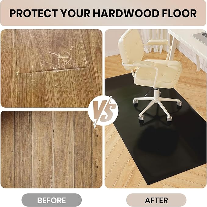 Black Office Chair Mat for Hardwood Floor, 48 x 60 in Desk Floor Protector | Heavy Duty Plastic Floor Mat, Smooth Rolling, Easy to Clean, Protects Wood & Tile Floors, Ideal for Computer & Gaming Chairs