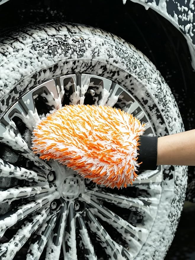 SPTA Microfiber Car Wash Mitt, 3Pcs Car Sponge Glove Wrapped in Soft, Plush Fiber Cloth Material, Safe Washing with Any Car Soap, Bucket, Foam Gun, Foam Cannon, Other Cleaning Supplies
