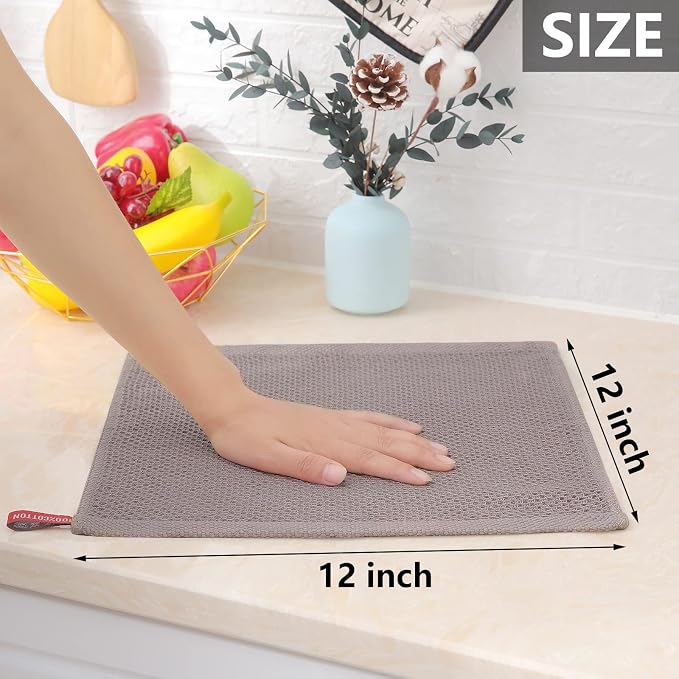 Homaxy 100% Cotton Waffle Weave Kitchen Dish Cloths 12-Pack, Multicolor | 12 x 12 Inches, Ultra Soft Absorbent Dish Towels, Quick Drying Dish Rags with Hanging Loop