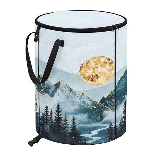 Natural Scenery Outdoor Garbage Can with Lid Fashion Car Trash Can for Back Seat Floral Waterproof Foldable Trash Cans for Camping Bedroom Decoration