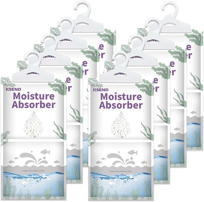 Ksend Moisture Absorbers 8 Packs - 9.8 oz Dehumidifier Bags, Portable Moisture Hanging Bags for Closet, Bathroom and Kitchen, Fragrance Free, 11.8'' x 6.3'' | Closet, Bathroom, Kitchen, Compact Hanging Bag, Odor Eliminator, Humidity Absorber, 9.8 OZ