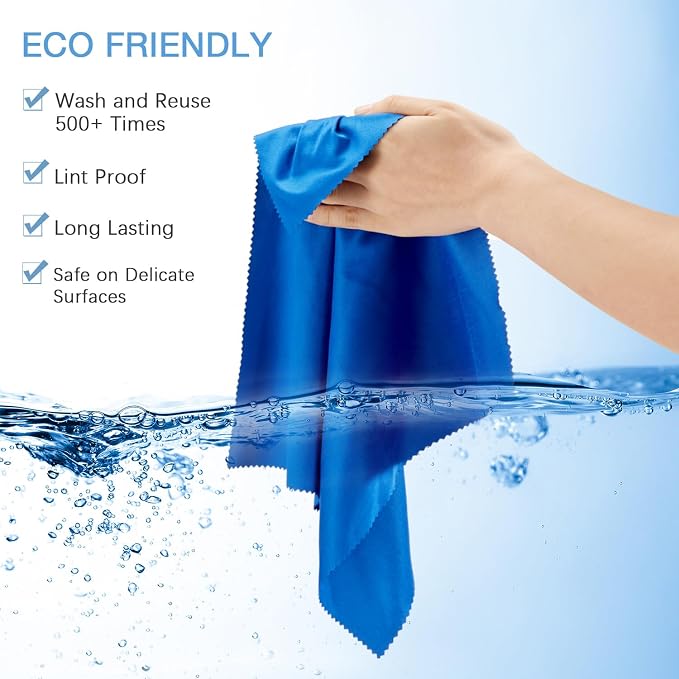 Frienda 12 Pack Microfiber Cleaning Cloth,Blue,Deep Gray | 12x12 Inch Large for Eyeglasses Screen Lens, Reusable Washable, Streak-free Lint-free, Cameras Phones Tablets Monitors