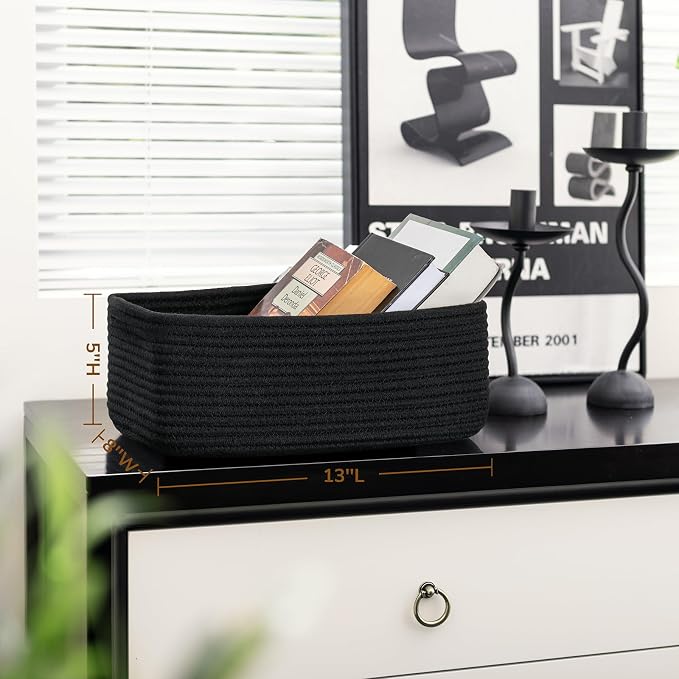 Goodpick 3-Pack Boo Storage Baskets for Closet Organizing, 13 x 8 x 5 in | Woven Baskets for Shelves Fit Bedroom Lving Room, Rope Baskets for Gift Empty, Dog Toy Basket for Pets, Black