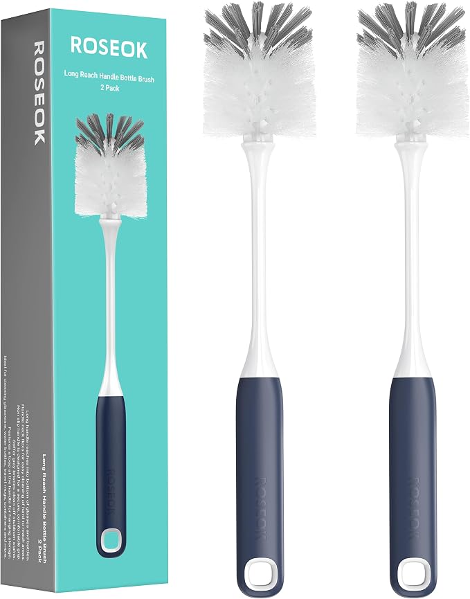 ROSEOK Bottle Brush, Water Bottle Brush, Flexible Bottle Brush, Cup Cleaner | For Cleaning Glass, Sports Bottle, Coffee Mug, Cup Cleaner, Navy Blue, 2 Pack