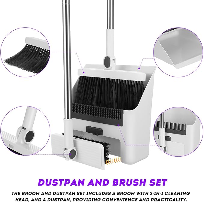 Foldable Broom and Dustpan Set 3-in-1 with Long Handle Compact Design for Indoor and Outdoor Cleaning Home Kitchen Sweeping Tool