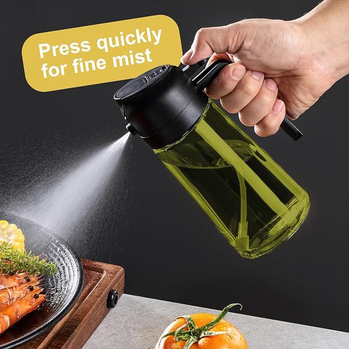 CXINYI - 16oz/470ml Olive Oil Dispenser for Kitchen with Stickers - 2 in 1 Olive Oil Sprayer for Cooking, Air Fryer, and Salad, Black (Light-Proof Kitchen Gadget)