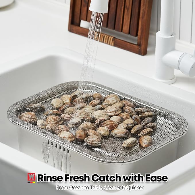 WAGENSTEIGER Stainless Steel Colander Tray for Washing-Up Bowl, Multipurpose Rinse Strainer & Dish Drying Rack, Perforated Sink Lid for Vegetables & Fruits (Colander Lid)