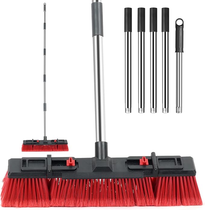 Broom for Outdoor & Commercial-Grade Heavy-Duty Push Broom | 70 IN Adjustable Long Handle Ideal for Industrial Use Heavy Duty Durable for Garage Driveway and Sidewalk Cleaning
