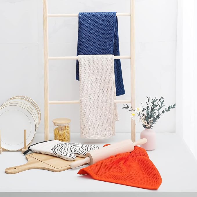 Homaxy 100% Cotton Waffle Weave Kitchen Dish Towels 6-Pack, Navy Blue | 13 x 28 Inches, Ultra Soft Absorbent Dish Towels, Quick Drying Cleaning Towels