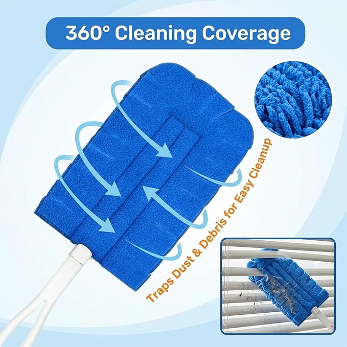 Reusable Duster Refills, 5 Pack Washable Fleece Dusting Pads & 1 Hand Duster, Heavy Duty 360° Microfiber Duster Refills for Furniture, Ceiling Fans, Blinds, Shelves & Home Cleaning