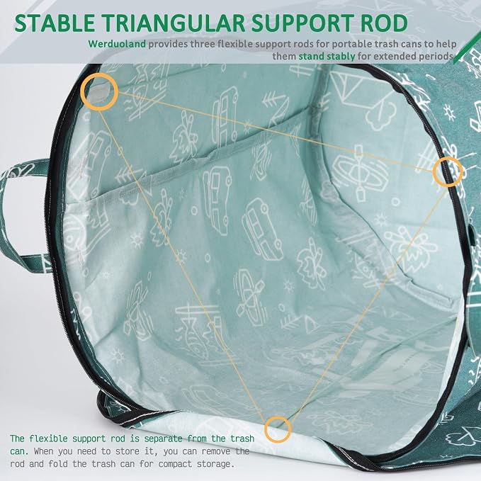 30 Gallon Collapsible Trash Can for RV Camping, Zip Lid | Portable, reusable. For RV, recycling, yard waste, leaf bag, toy bin, hiking, travel, weeds. Folds flat for storage.