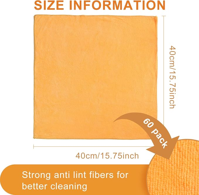 Nuenen Microfiber Cleaning Cloths for Cars 16 x 16 Inch Ultra Absorbent Car Towels Drying Reusable Cleaning Supplies House Kitchen Window Microfiber Towel(Yellow,60 Pcs)