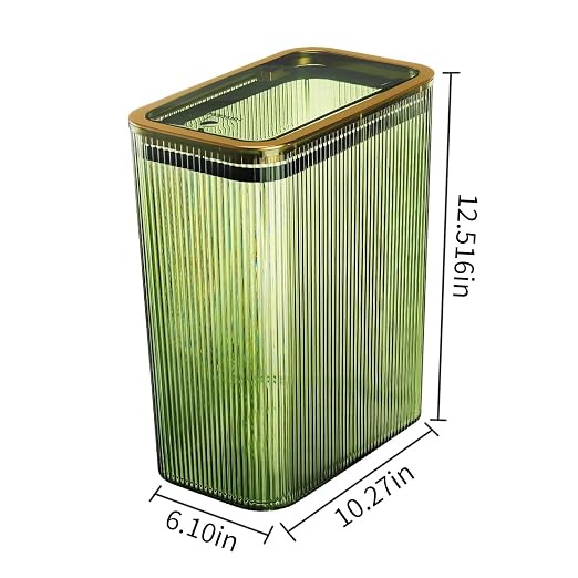 Bathroom Trash Cans with Lids, 2.6 Gallon (Green) | Garbage Can for Bedroom, Office, Plastic Slim Waste Basket with Press Top Lid, 10L Clear Trash Bin for Home, Kitchen