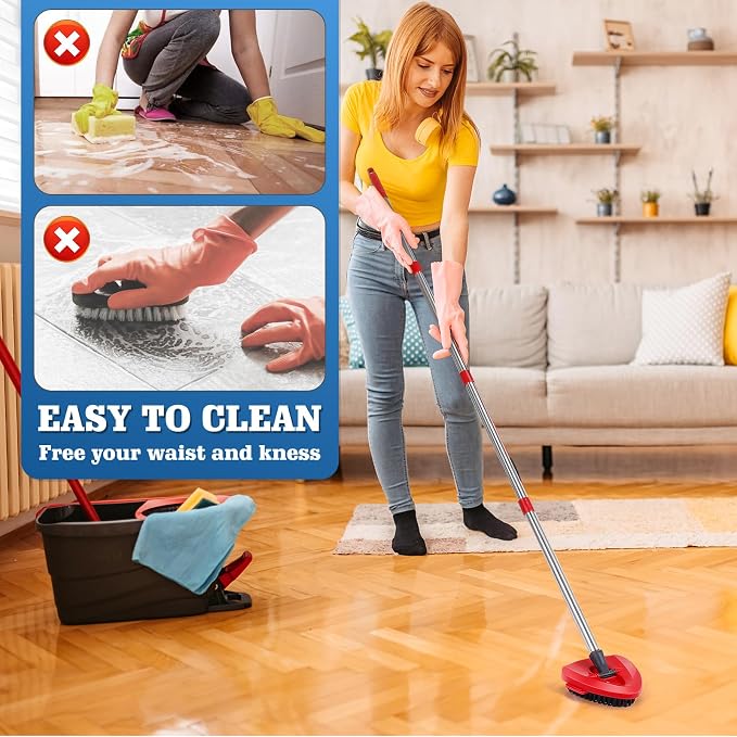 3-Piece Upgrade Scrub Brush Attachment & Base Compatible with O Cedar EasyWring 1-Tank Spin Mop, 2 Pack Heavy Duty Hard Bristle Replacement Heads for Grout, Tile, Bathroom & Hard Floor