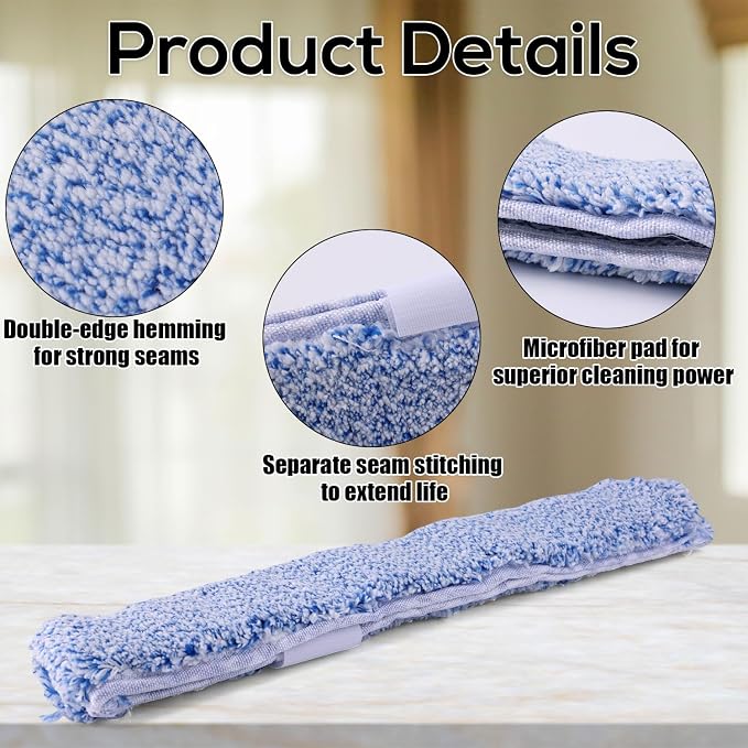 4 Pack Microfiber Window Cleaning Refill Replacement, 14" Reusable & Washable Squeegee Cloth Sleeve Compatible with MR.SIGA Window Glass Cleaning Tools Home and Office