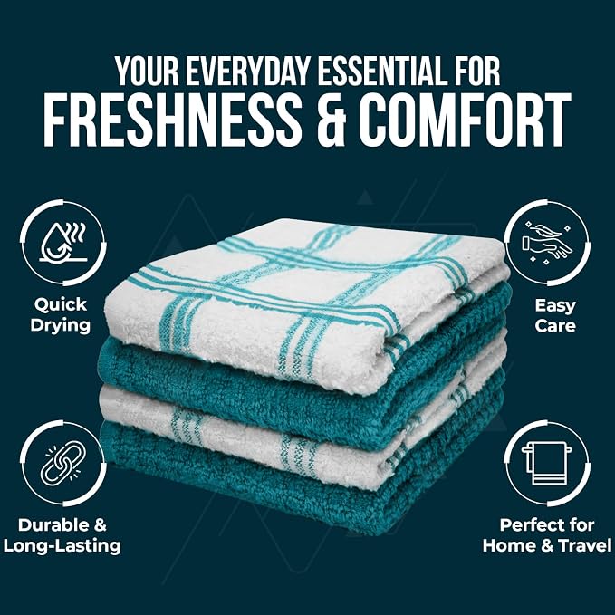 DAN RIVER Premium Dish Cloth 100% Cotton 12 X 12 Inches |Pack of 8|-Teal | Terry Kitchen Towels Ultra Soft Tea Towels-Highly Absorbent Kitchen Rags-Terry Dishcloth for Kitchen and Household Cleaning