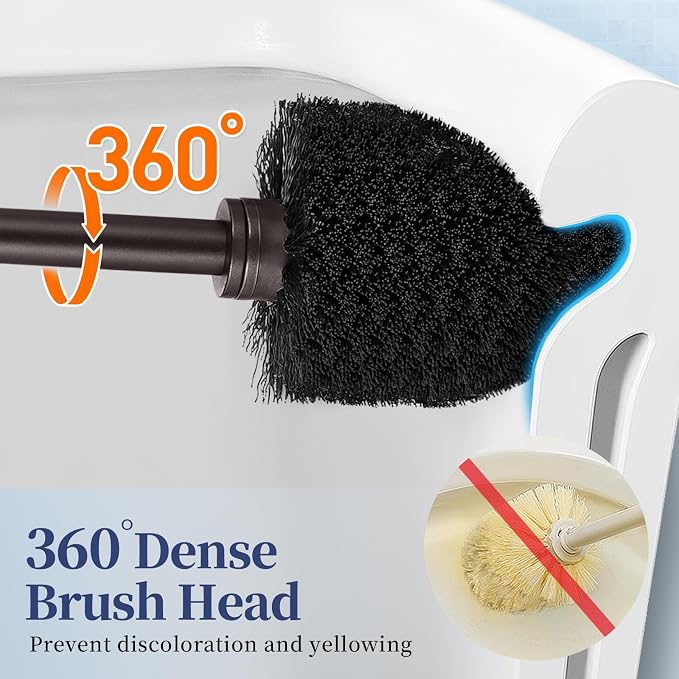 HAMITOR Toilet Bowl Brush Holder Set: 2 Pack Modern Deep Cleaning Bathroom Toilet Scrubber with Caddy for rv - Rim Decorative Accessories Cleaner Brushes for Toilet - Bronze1