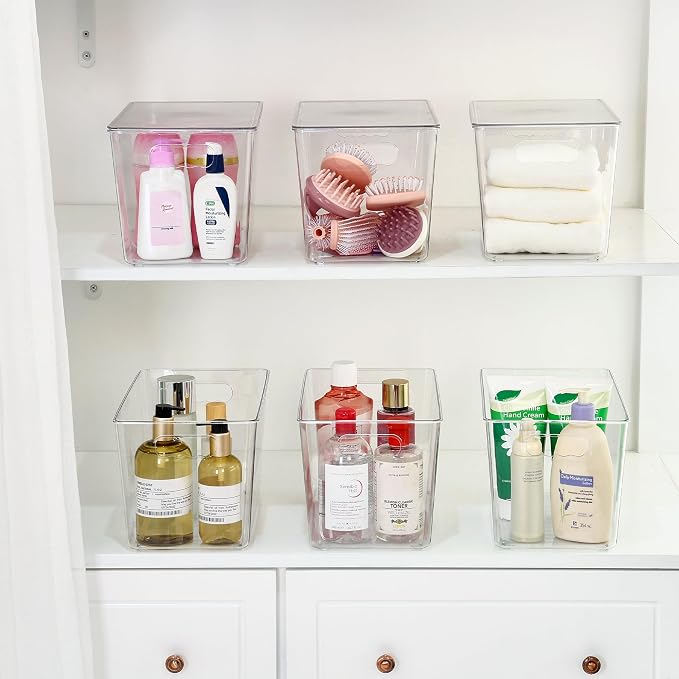 Vtopmart 10 Pack Clear Stackable Storage Bins with Lids and Handles, XLarge | BPA-free Plastic, Organize Vertically, For Pantry Kitchen Fridge Cabinet Closet Bathroom, Built to Last, Easy to Move