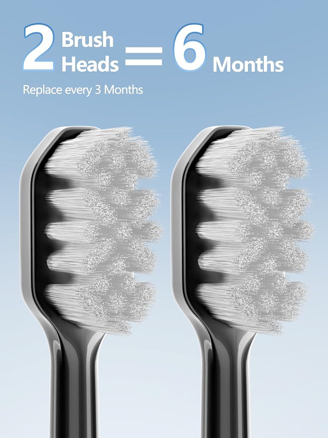7MAGIC Model D36 Electric Toothbrush Replacement Brush Heads for Deep Cleaning, Durable and Effective, 2-Pack (Black)