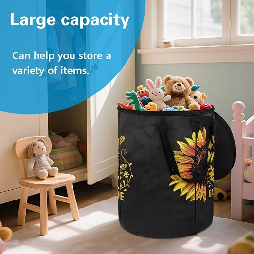 BIGCARJOB Outdoor Trash Can Storage Collapsible Pop-up Recycle Trash Can 22.83x17.71 Waterproof Garbage Bin Bag with Lid and Clip, You are My Sunshine
