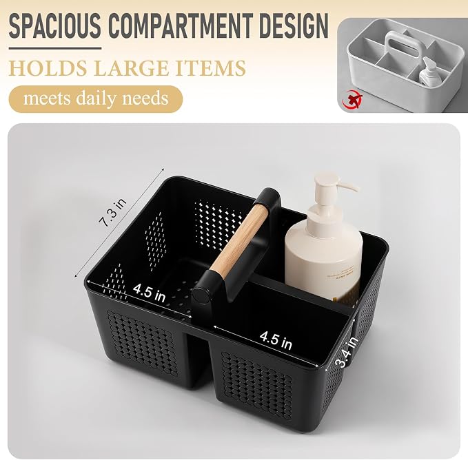 JiatuA Portable Shower Caddy Basket Plastic Caddy Organizer Small Black | Sturdy Drainage Large Capacity Cleaning Supplies Caddy Tool Storage for Bathroom Kitchen Bedroom College Dorm Essentials