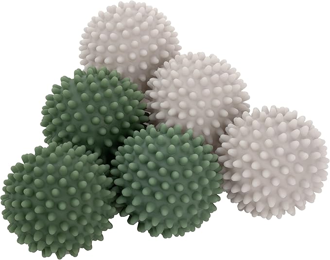 S&T INC. Reusable Plastic Dryer Balls, 6 Pack, 2.5" Diameter, Sage & Green | Dryer Balls, Fabric Softener for Laundry, Reusable, Cut Down Dry Time, Replaces Dryer Sheets