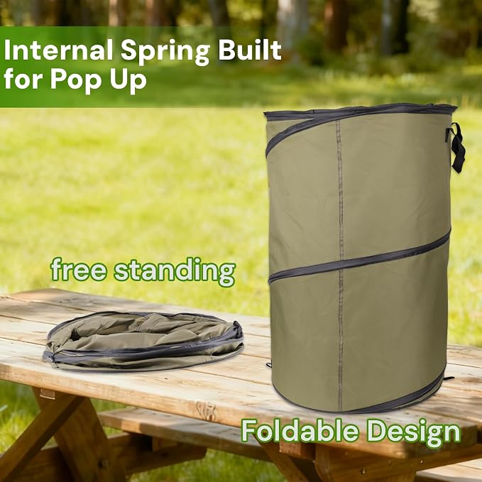 Green1Pack 30 Gallon Collapsible Pop-Up Trash Can | Reusable Garden Waste Bag for Camping, RV, Yard Work, Lawn & Leaf Cleanup, Outdoor Storage Bin