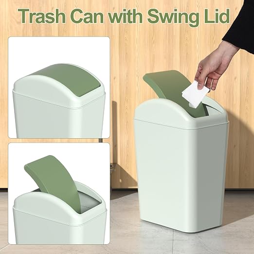 4.5 Gallon Plastic Garbage Can with Swing Lid, Green | Slim Trash Bin for Bathroom