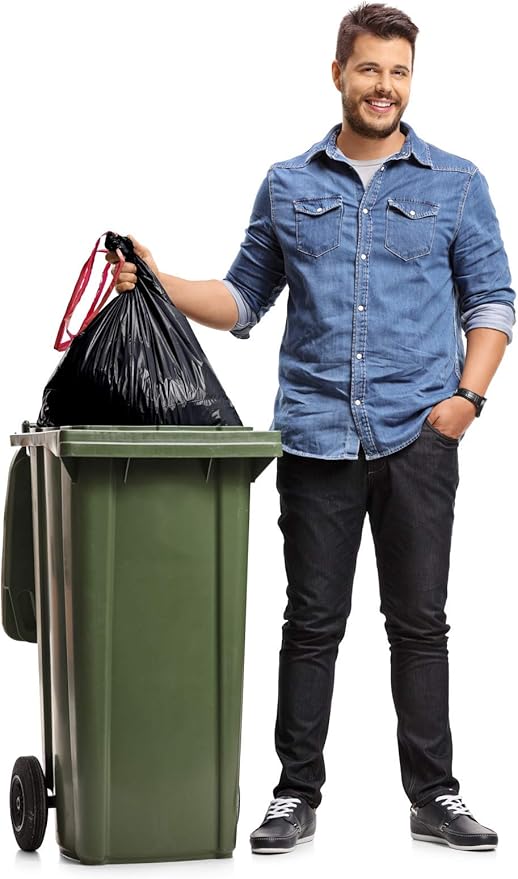 Reli. 39 Gallon Trash Bags, Drawstring | (100 Count) Large 39 Gallon Heavy Duty Drawstring Trash Bags | Garbage Bags, 39Gal Capacity, Lawn Leaf (39Gal, Black)