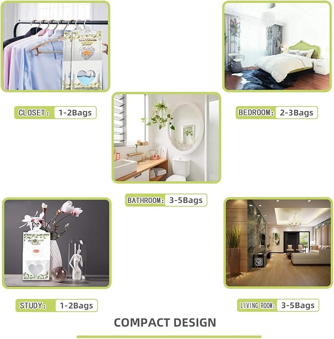ZSPENG 16 Pack Moisture Absorber Hanging Bags,220g/Pack Fagrance Free Moisture Bag,Hanging Closet Dehumidifier Bags for Basement Closet Storeroom