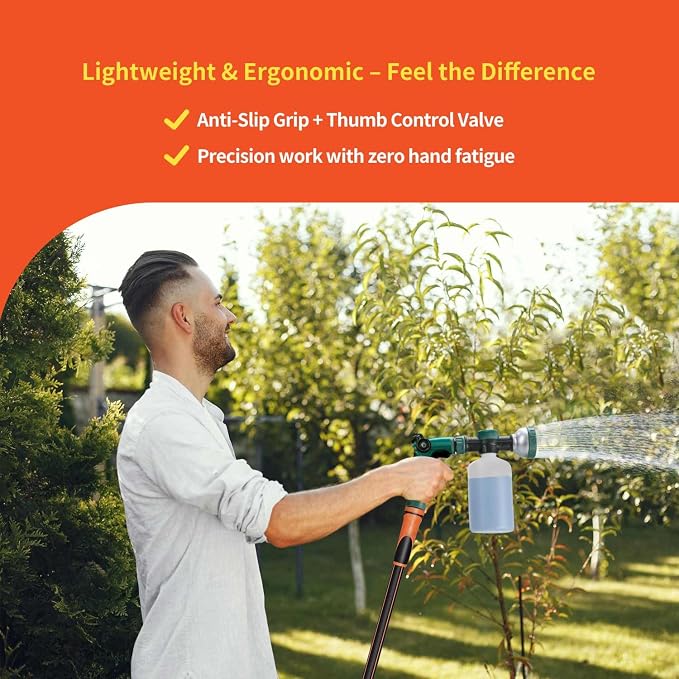 VENETIO 8-Dial Lawn & Garden Sprayer with Quick Connect - 16oz Liquid Fertilizer Dispenser for Uniform Watering & Feeding Plants, Hose Nozzle Spray Gun with Soap Bottle for Dog Washing, Car Cleaning