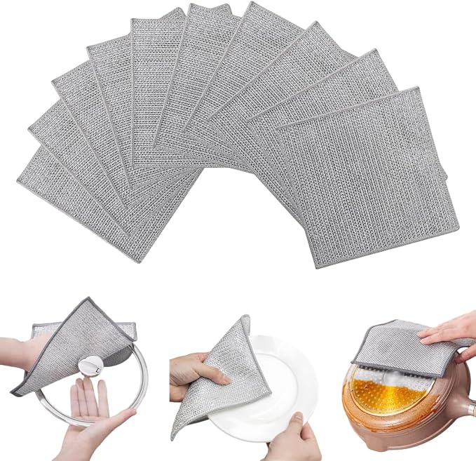 Non Scratch Wire Dishcloth, Wire dishwashing rag | Scrubs & Cleans for Dishes, Sinks, Counters, Stove Tops, Easy Rinsing, Durable (12PCS)
