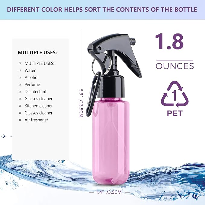 TANSHINE Small Spray Bottle 50ml, Travel Size Mini Mist Water Spray Bottles, Portable Hand Sanitiser Alcohol Fine Spray Bottle, Plastic Refillable Empty Face Mister Spray Bottles with Clip, 2oz/5pcs