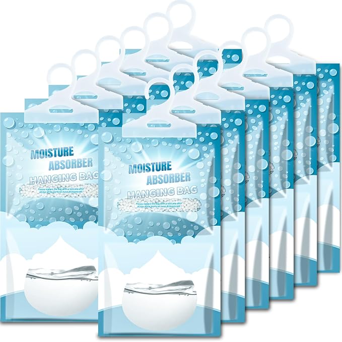12 Pack Hanging Closet Dehumidifier Bags Moisture Absorbers for Cars | Fragrance Free Leakproof Moisture Absorbing Bags for Closet, Bathroom Basement RV, Eliminates Odors for Fresher, Cleaner Air