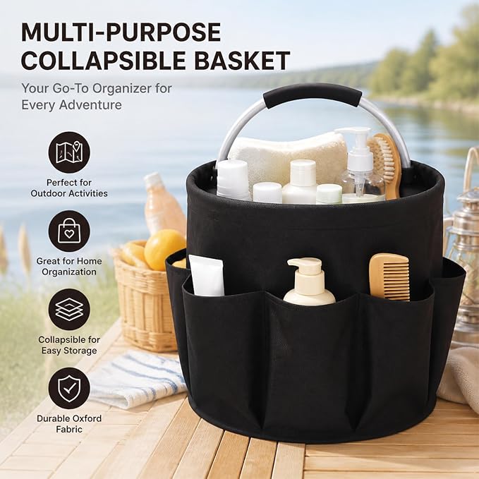 Cleaning Caddy Bag, Cleaning Supplies Organizer, Storage Basket with Handle | Portable Multifunctional, Foldable, Black, Suitable for Household Outdoor Storage, Comes with 100 Disposable Gloves