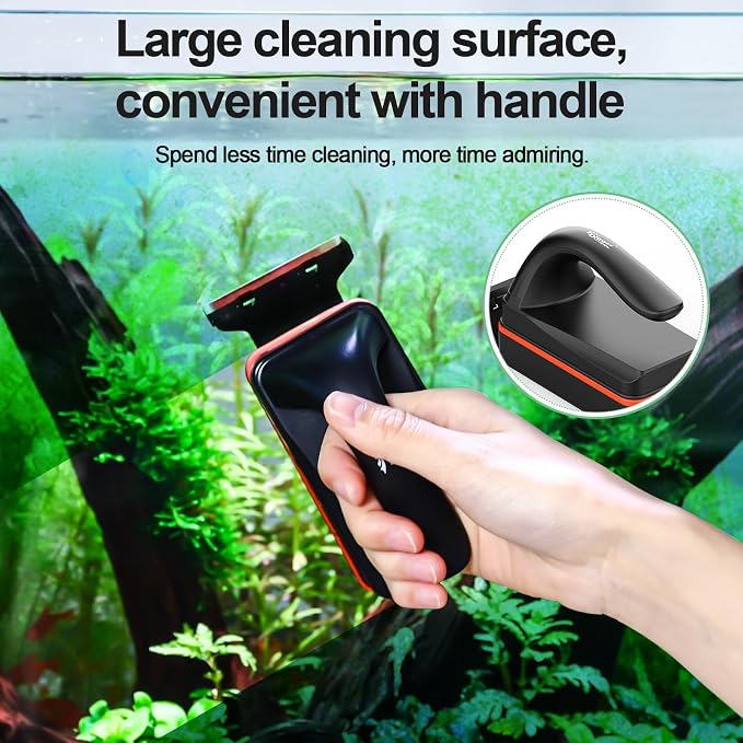 hygger Magnetic Aquarium Fish Tank Glass Cleaner,Detachable Dual-Blades Brush Tool with Floating Scrubber, Double Side Magnetic Scraper for 0-0.25 Inch Thick Glass Aquariums Tank (S) | Fish tank accessories