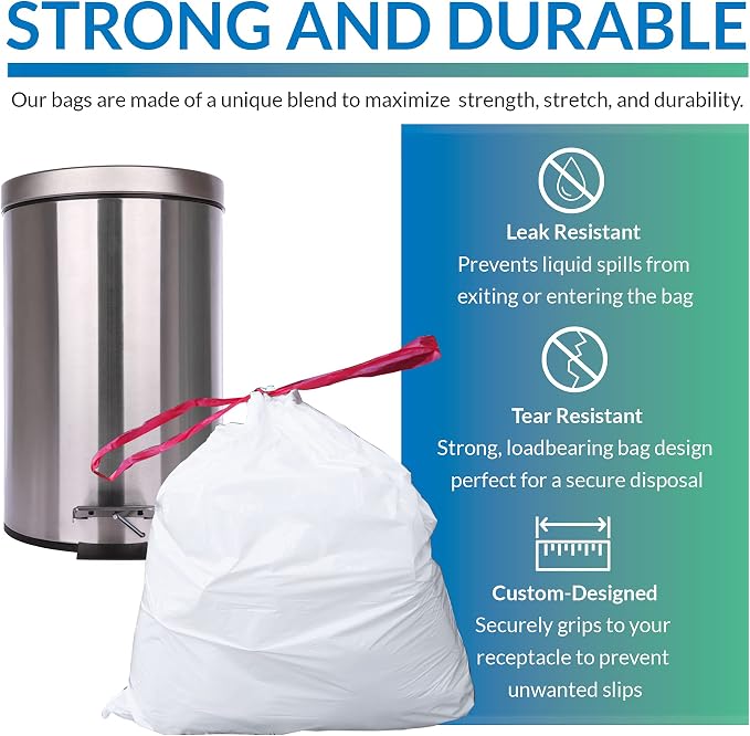 Reli. 6-10 Gallon Trash Bags Drawstring | 500 Count Bulk | 22"x23" | White Trash Can Liners | 6, 8, 10 Gallon Drawstring Garbage Bags | Small - Medium