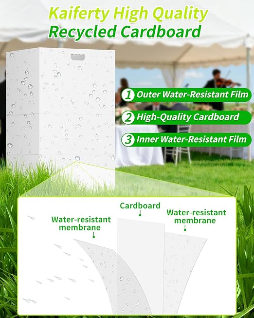 Kaiferty 20 Gallon Disposable Trash Cans for Parties, 2 Pack Extra Large Collapsible Pop Up Trash Can with Handles, Portable Cardboard Garbage Can & Recycling Bin for Party Kitchen Camping, White