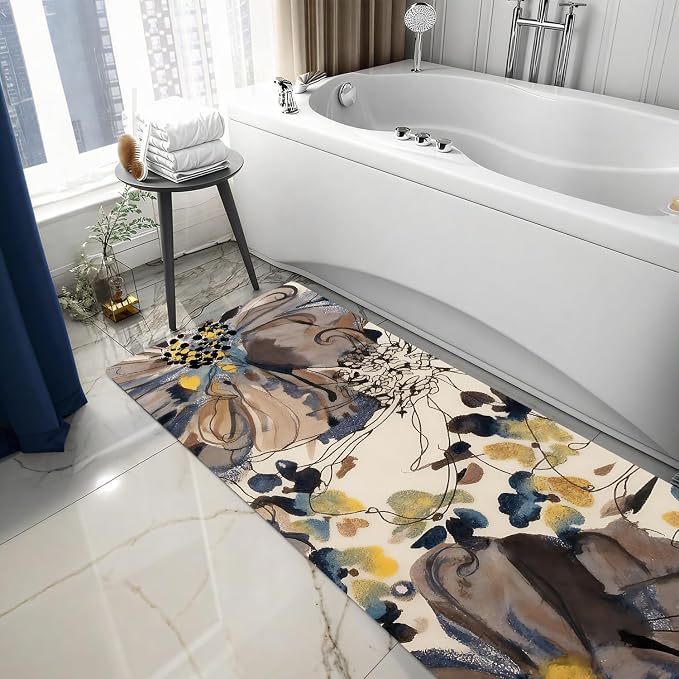 ANNA QUEEN Vintage Watercolor Floral Laundry Room Rug Runner 20x47 Inch -Waterproof Non-Slip Floor Mat for Front Load Washer Dryer,Elegant French Country Decor,Machine Washable