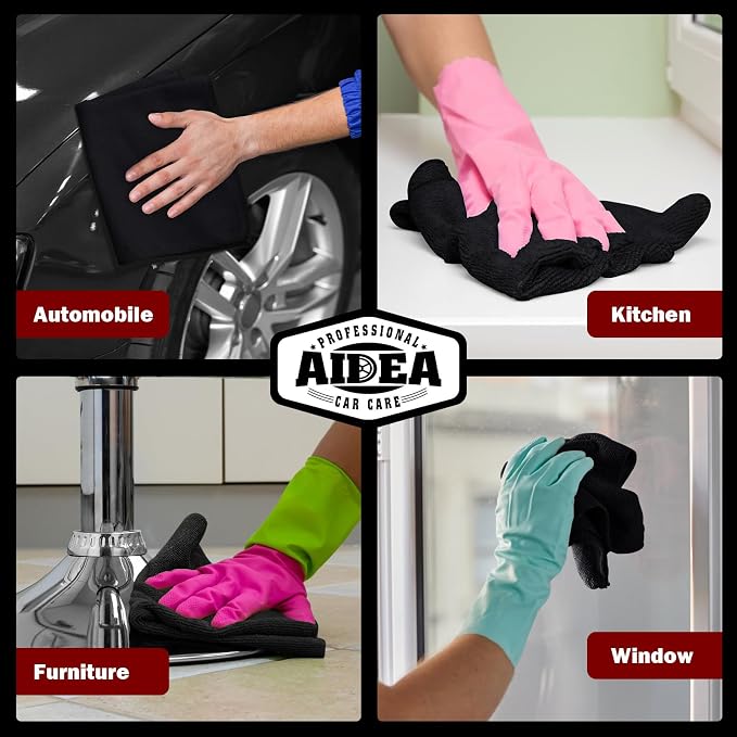 AIDEA Microfiber Cleaning Cloth Black 50PK, Cleaning Rags 12×12" | Microfiber Towels for Cars, Dusting Cloth Lint Free Microfiber Rags, Cleaning Towels for SUVs, House, Kitchen, Workshops