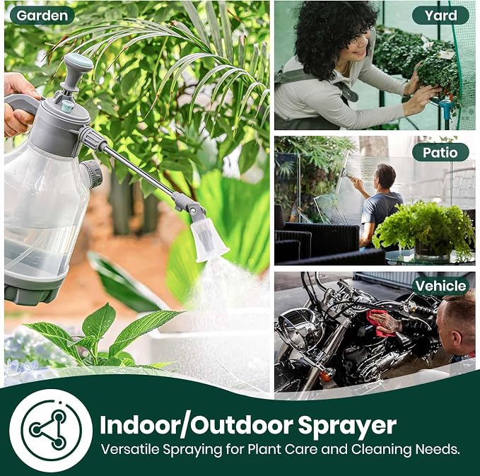 VENETIO 1 Gallon Hand Pump Sprayer with 2-Mode Nozzle & Extended Pole | Plant Watering Can for Liquid Fertilizer/Soap | Multi-Purpose Garden Feeder for Spraying Flowers, Weeds, Pests and Cleaning