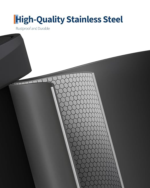 GarveeHome 13 Gal / 50 L Step-on Trash Can, Large Metal Kitchen Garbage Bin with Soft Close Lid, Rustproof Stainless Steel Trash Can, Inner Bucket Rim & Rear Handle, Black
