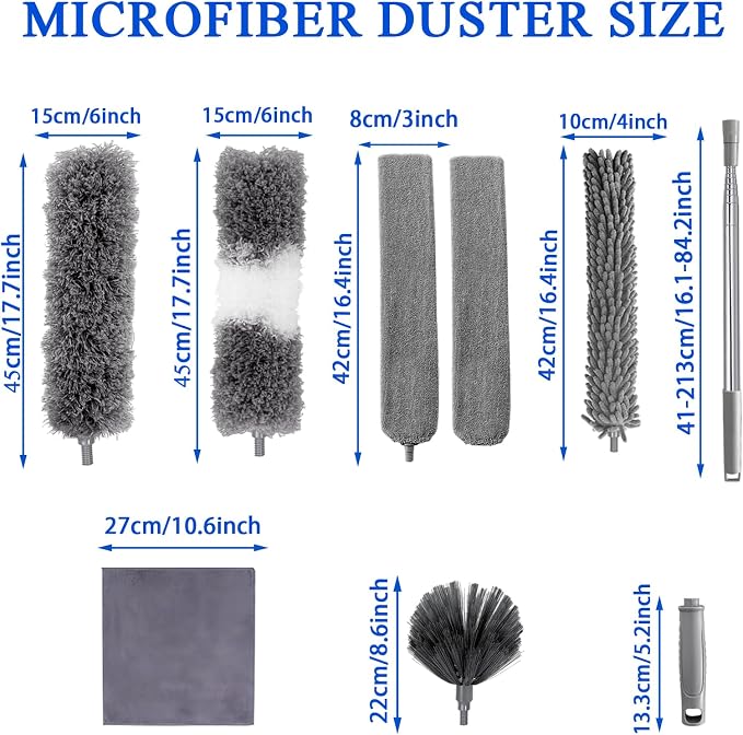 Dusters for Cleaning,9Pcs Feather Duster with Extension Pole Up to 100'',Bendable Extendable Long Feather Duster for Cleaning Fan,High Ceiling,Blinds,Furniture,Cars