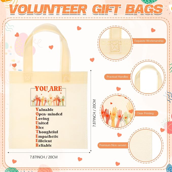 Tallew 25 Pcs Volunteer Appreciation Gift Bags Bulk Small Non Woven Bags with Handles Thank You Gifts for Volunteers Teacher Women Nurse