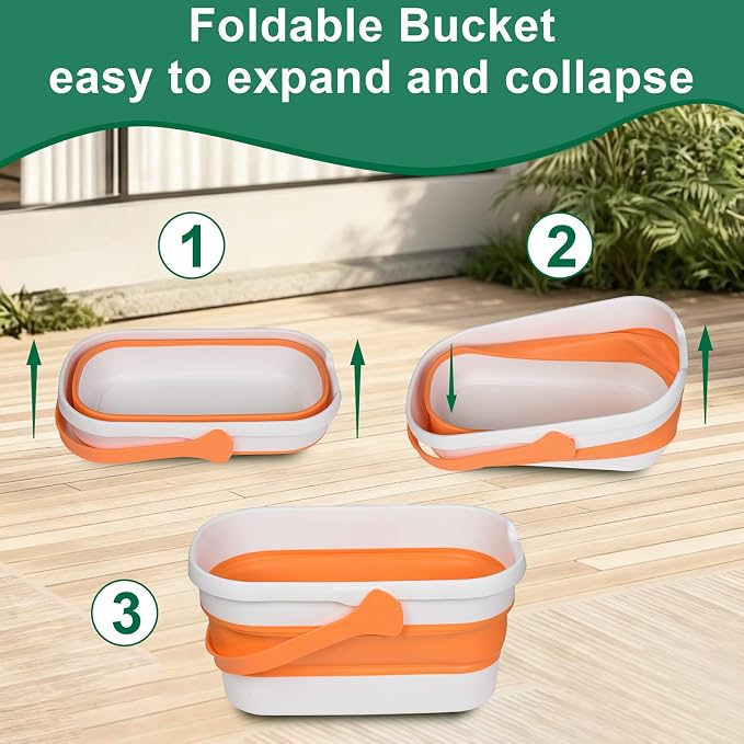 Window Cleaning Kit with 85” Extension Pole & 3 Gallon Collapsible Bucket | 2-in-1 Rotatable Window Cleaner Tool, 14" Squeegee & 15" Scrubber,Window Squeegee with Extension Pole，Window Washing Kit